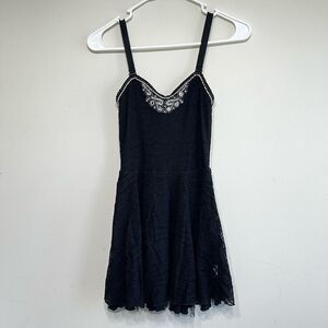 Free People Black Lace Beaded Dress XS Sleeveless Y2K